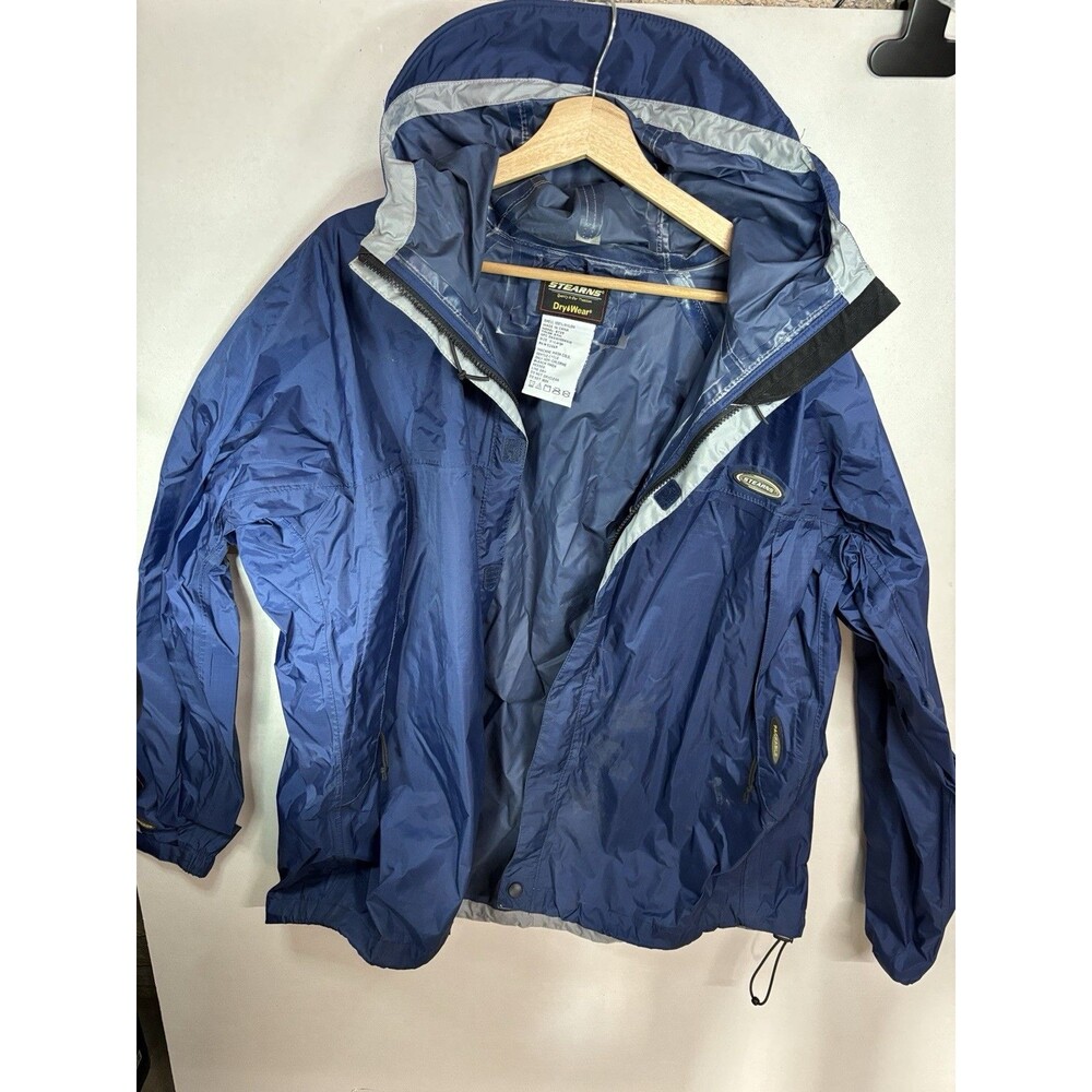 VTG Stearns Dry Wear Men's Rain & Wind Hooded Packable Jacket Blue Size XL